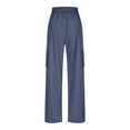 thumbnail image 7 of bbymog Cargo Pants for Women Comfy Baggy Joggers Pants Hiking Sweatpants Wide Leg Solid Color Casual Pants with Pockets Navy L, 7 of 7