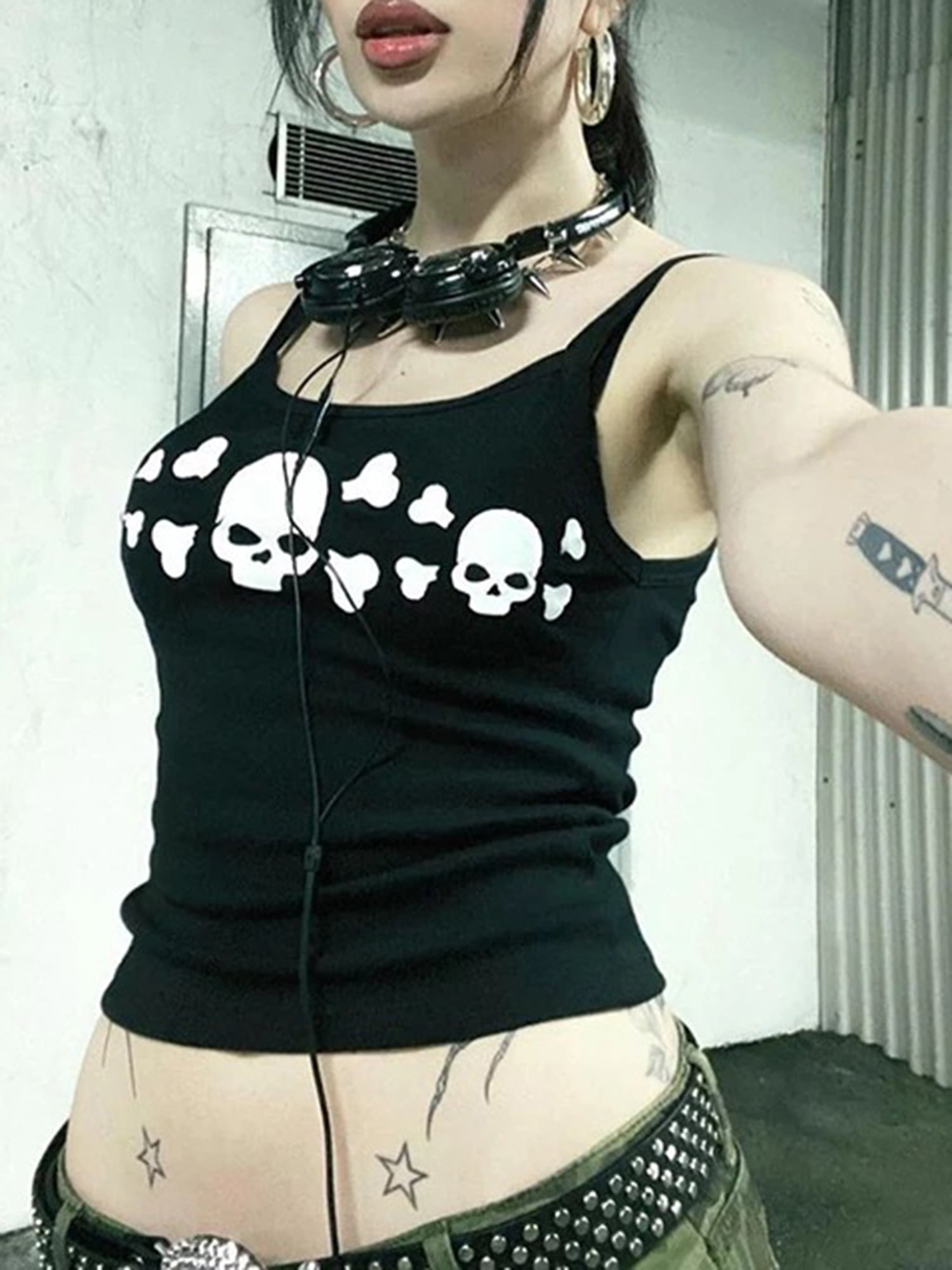 00s L.G.B. skull tank top camisole y2k Women Goth Tank Tops