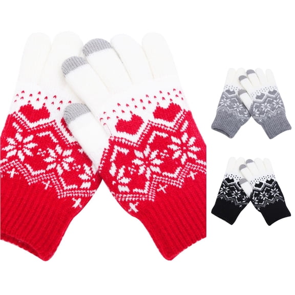 Ticikt Knit Touchscreen Gloves, Fleece‑Lined Thick Printed Warm Gloves for Men Women Winter Outdoor Activities,Red
