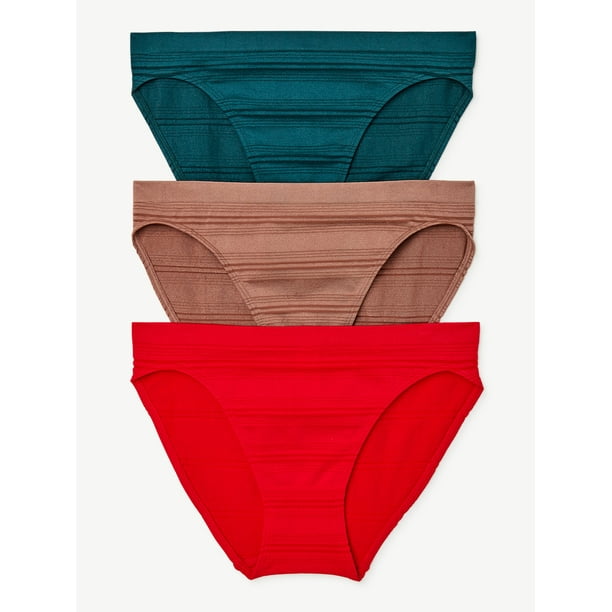 Joyspun Women's Sheer Stripe Seamless Bikini Panties, 3Pack, Sizes S