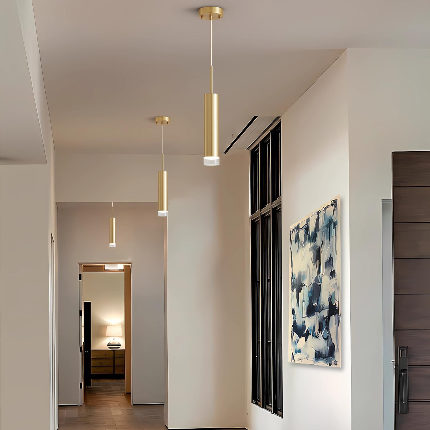 KCO Lighting LED Gold Mini Pendant Light, Modern Kitchen Island Ceiling Hanging Light Fixtures, Small Cylinder Ceiling Pendant Lighting