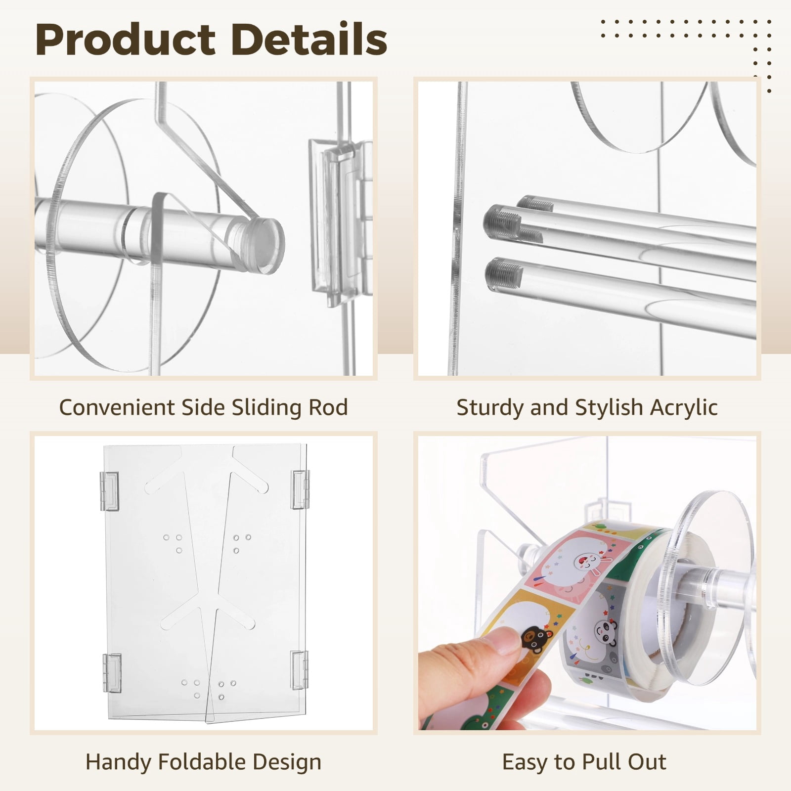 Transparent Acrylic Tape Dispenser,Double-Layer Label Roll Holder,Adjustable Desktop Sticker Roll Holder for Office and Home