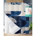 thumbnail image 2 of No Hook Shower Curtains with Snap in Liner, Vintage Blue Geometric Waterproof Fabric Shower Curtain, White Black Blue Abstract Double Layers & See-Through Top Window Bathroom Curtains 72''x72'', 2 of 6