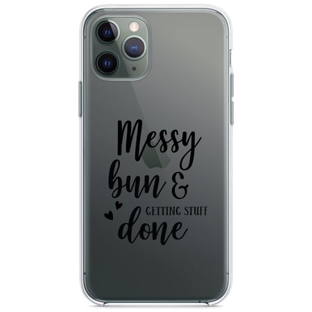 DistinctInk Clear Hybrid Case for Apple iPhone 13 Pro (6.1 Screen) - Messy Bun & Getting Stuff Done - Raised Bezel Screen Guard