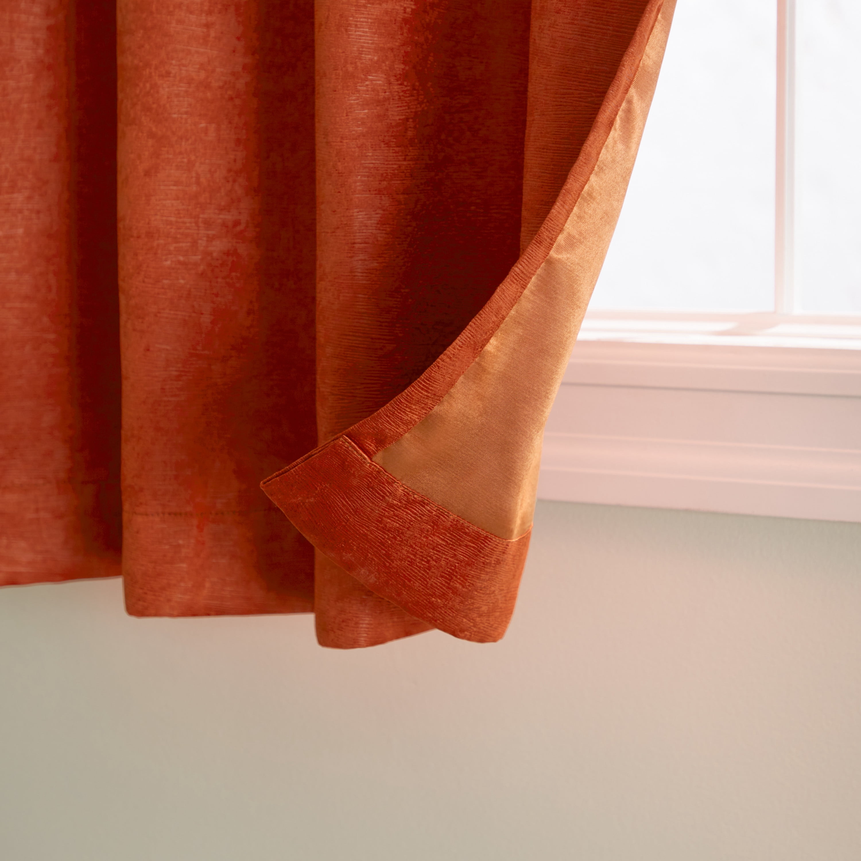 TOWN & COUNTRY EVERYDAY Lustre Solid Heavyweight Textured Sateen Indoor Curtains, Room Darkening Opacity, Grommet Top, Energy Efficient, 2-Pack Set, 52"x96", Mecca Orange