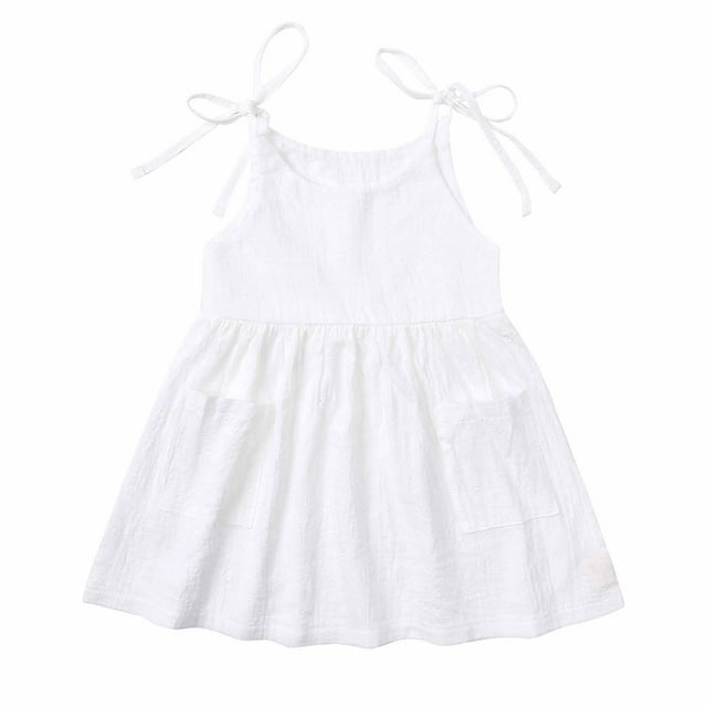 MKOSPLRT Robes Débardeurs pour Filles Tout-Petits Tunique à Bretelles Spaghetti Robes Col Rond à Nouer Robes d'Été Débardeurs Couleur Unie Robes Fluides pour 3M-4Y