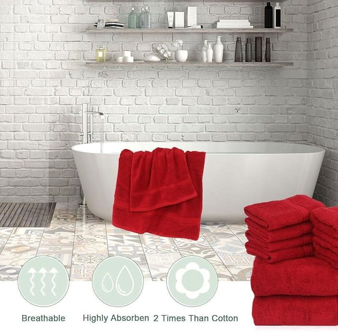 Gold Textiles Luxury 10 Piece Towel Set (Bath Mat 27x54, Hand Towel 16x30, Washcloth 13x13, Bath Mat 22x34) Ultra Plush Absorbent Cotton Towels For Bathroom (Red, 10 Piece Towel Set)