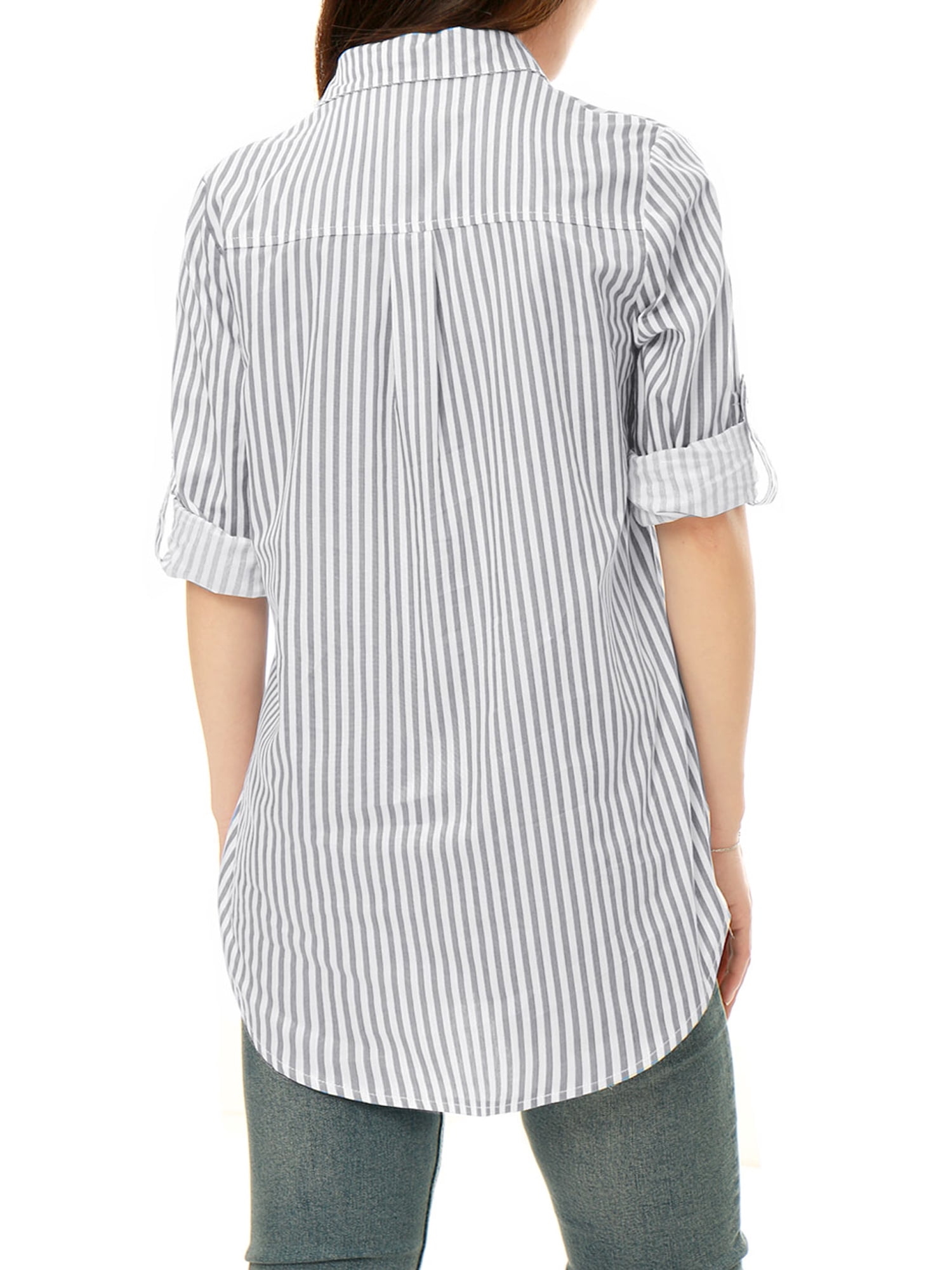 DARING DIVA Women's Button Down Long Sleeve Vertical Stripes Shirt S Gray