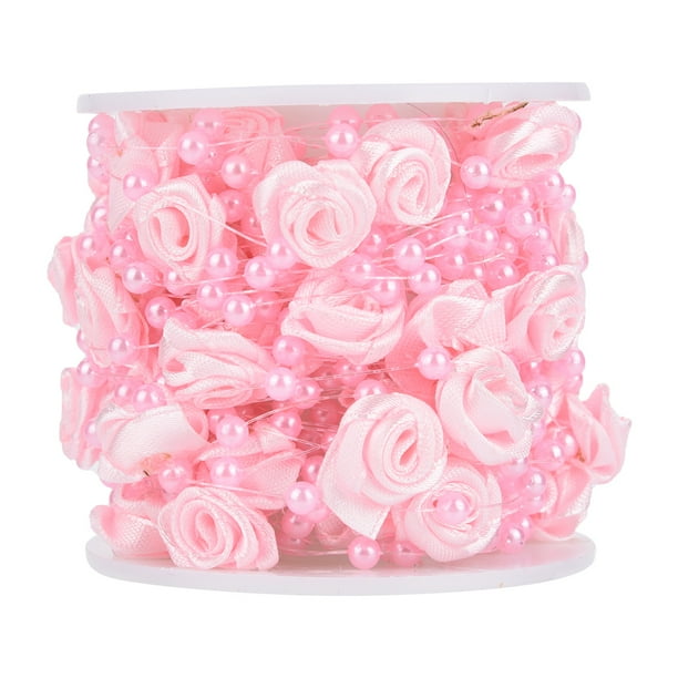 LetCart Guirnalda De Cuentas De Alambre De Perlas - 10 M/Rollo Perlas De Alambre De Perlas Artificiales De Rosa Garland String Cinta De Gasa DIY Decoración De La Boda Cuentas De Cristal(Pink)