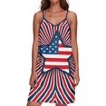 thumbnail image 2 of Women's Casual V-Neck Sundress, Sleeveless Summer Dress with Patriotic Print and Pockets, Comfortable Apparel for Festivals and Travel,Vermilion XL, 2 of 5