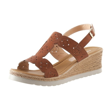 

PMUYBHF Sandals Women With Stones Women Summer Buckle Strap Solid Hollow Out Casual Open Toe Wedges Comfortable Beach Shoes Sandals