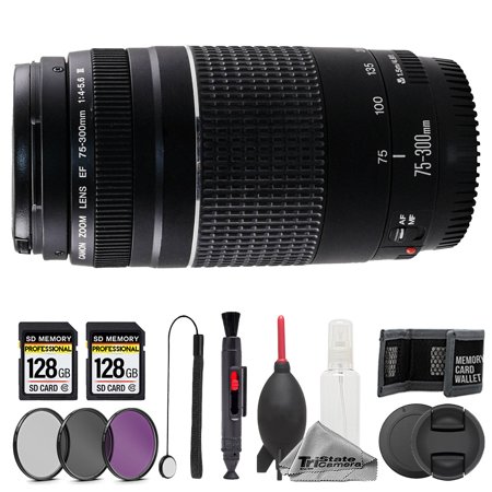 Canon EF 75-300mm f/4.0-5.6 III AF Telephoto Lens - 11pc 256GB Memory Care Bundle (International Version)