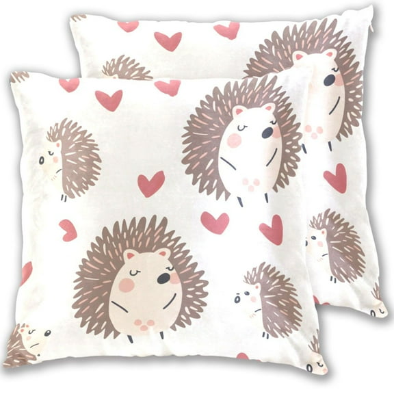 Lovely Hedgehogs with Hearts Throw Pillow Covers Pillowcases 16 x 16 Inch Home Decor 2 Packs for Bedroom Sofa