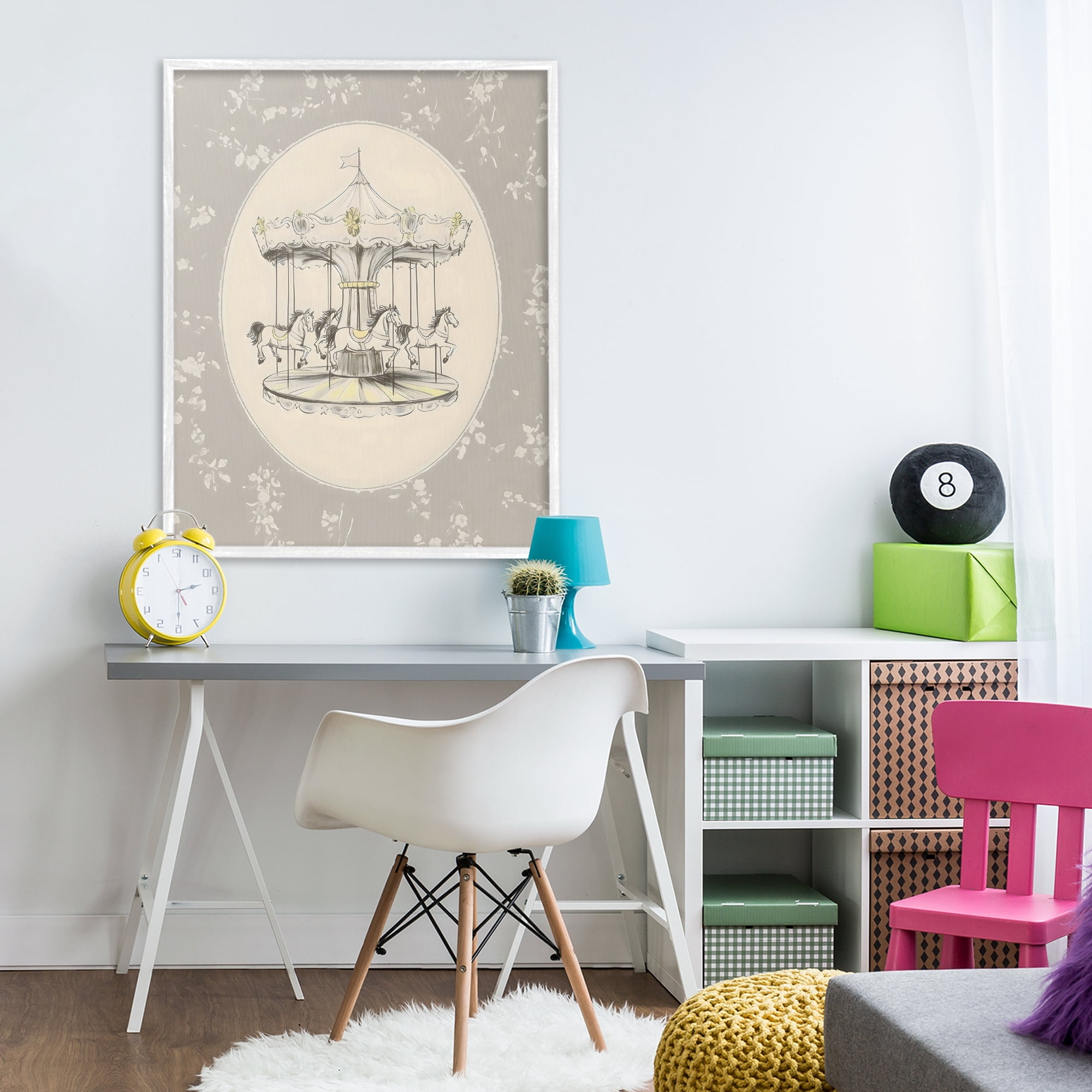 Stupell Industries Gentle Floral Carousel White Framed Giclee Art, design by Arlington Prints