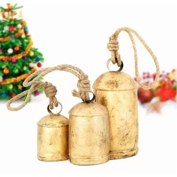 Decoración Navideña con Cencerros | Campanas de Viento Rústicas de Hierro con Cuerda de Yute | Adorno Metálico Desgastado para Una Acogedora Decoración de Jardín | Ideal para Colgar o Colocar En La M