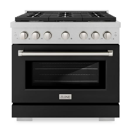 ZLINE 36 in. 5.2 cu. ft. Paramount Dual Fuel Range with 6 Burner Gas Cooktop and Electric Convection Oven in DuraSnow Stainless Steel with Black Matte Door (SDRS-BLM-36)