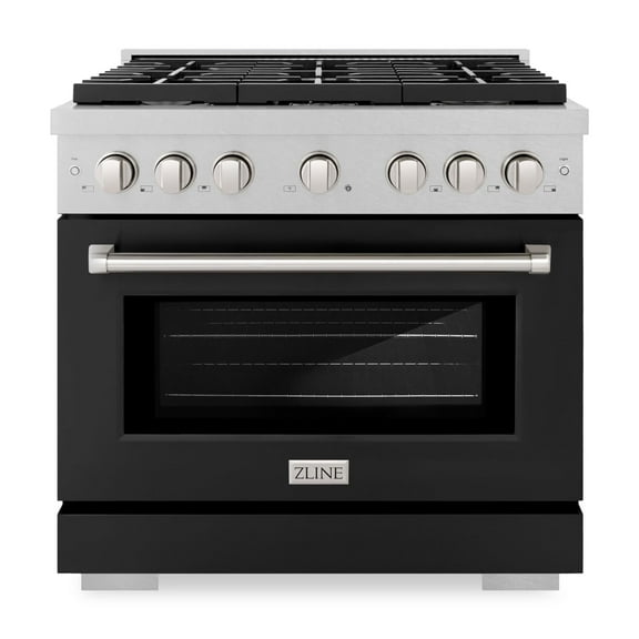 ZLINE 36 in. 5.2 cu. ft. Paramount Dual Fuel Range with 6 Burner Gas Cooktop and Electric Convection Oven in DuraSnow Stainless Steel with Black Matte Door (SDRS-BLM-36)