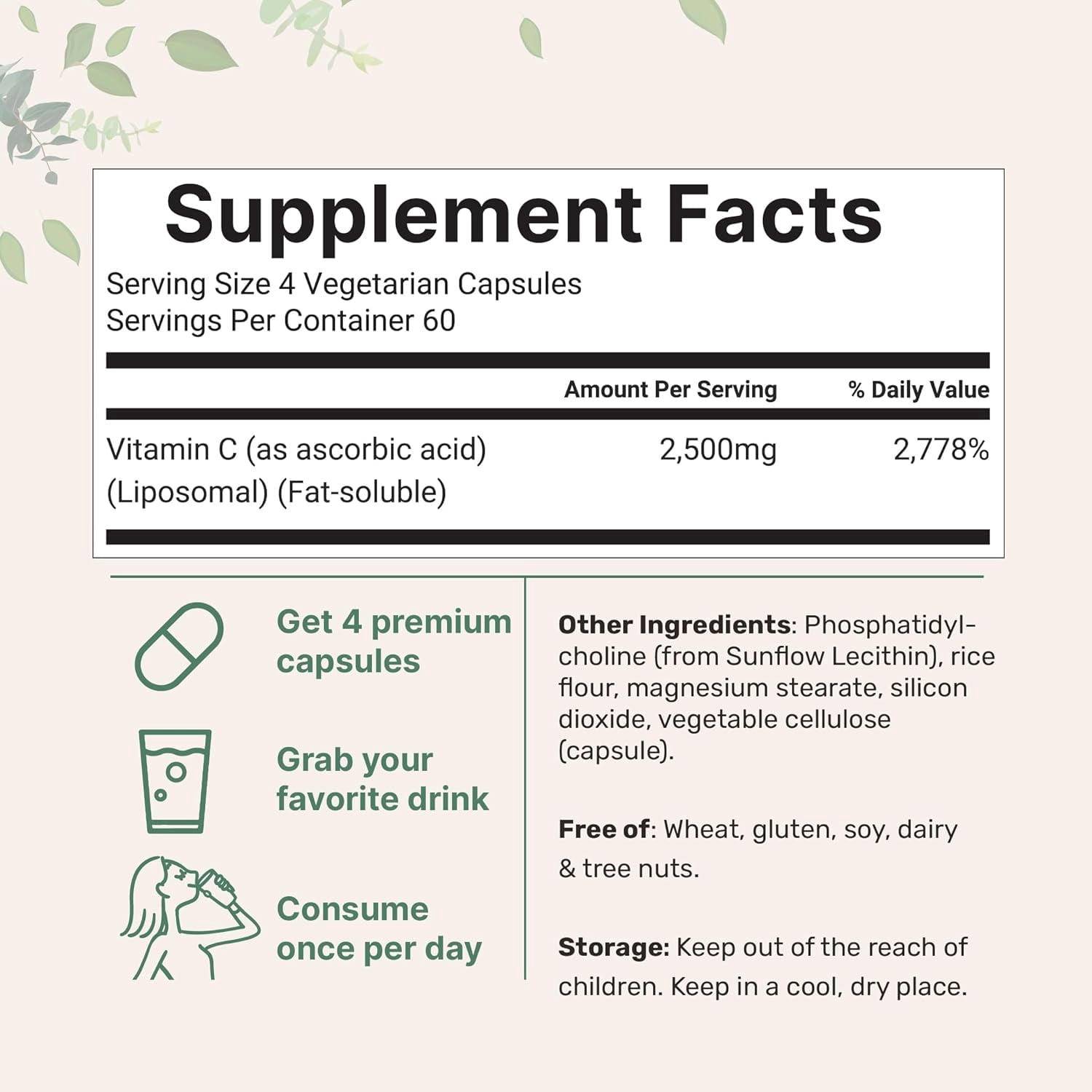 Micro Ingredients Liposomal Vitamin C 2,500mg, 240 Vegetarian Capsules | Highly Bioavailable Fat Soluble Form | Liposomal  Vitamins Supplement, Non-GMO, Gluten Free