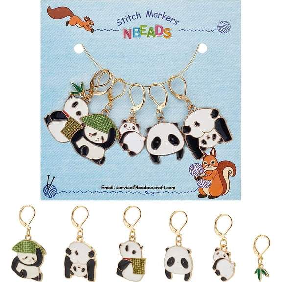 6 Pcs Panda Charm Stitch Markers, 6 Styles Alloy Enamel Crochet Stitch Marker Charms Removable Lobster Clasp Locking Stitch Marker for Knitting Weaving Sewing Accessories Handmade Jewelry