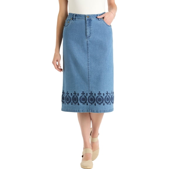 Woman Within Plus Size Stretch Denim Five-Pocket Jeans Skirt