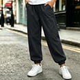 thumbnail image 4 of Nilvkv Boys Lightweight Pants, Boys Pants, Solid Color Cuffed Joggers with Elastic Waist and Side Pockets, ready for Outdoor Sports and Summer Black 14-15 Years, 4 of 8