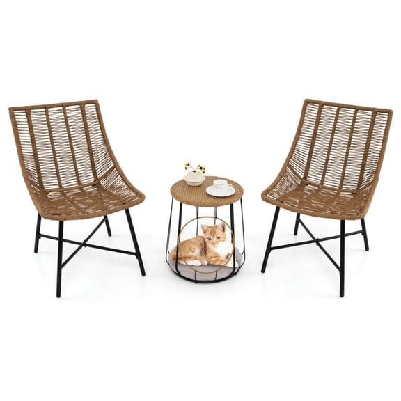 Spaco 3 Piece Outdoor Furniture Set with Pet House for Patio Yard, Patio Furniture Set for Outdoor as Garden, Yard, Brown