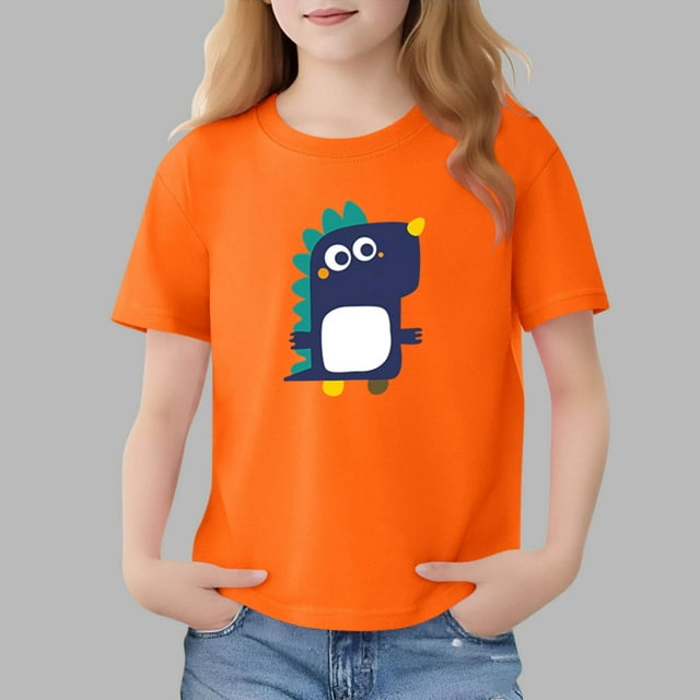 Blusas y camisas de manga corta con cuello redondo para niños Camiseta de verano de manga corta estampada para niñas Jersey elegante de cuello redondo para niñas Top de algodón para niños