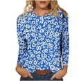 thumbnail image 2 of JTZGDY Cute Women Floral Shirts Dressy Casual Summer 3/4 Length Sleeve Crewneck Basic Tunic Tees Tops Lightweight Cotton Pullover Blouse Fashion Ladies 2025 Outfit Clothes Blue#04 XL, 2 of 5