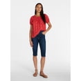 thumbnail image 3 of Time and Tru Women's Ruffle Neck Cotton Top with Short Puff Sleeves, Sizes XS-XXXL, 3 of 6