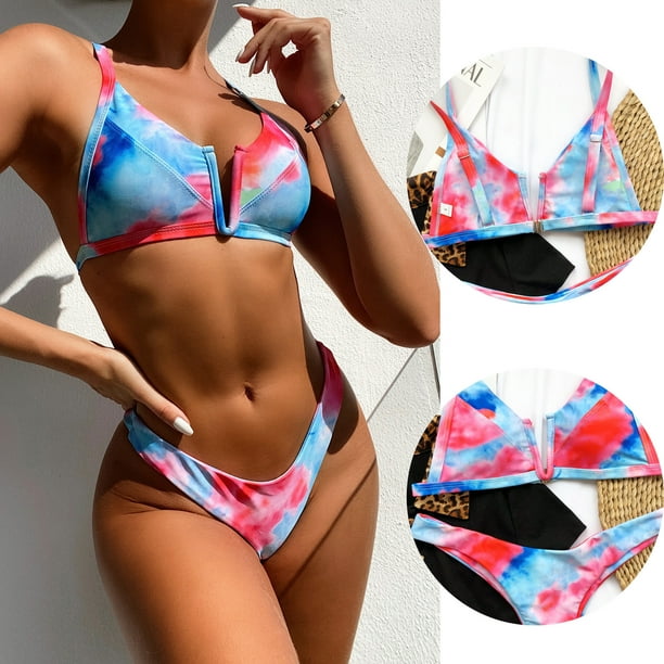 SMihono Bikinis for Women Summer Two Piece Siwmwear Women Tie Knot Piece  Swimsuits Tummy Control Ruched Swimwear Halter Bathing Suit Swimwear