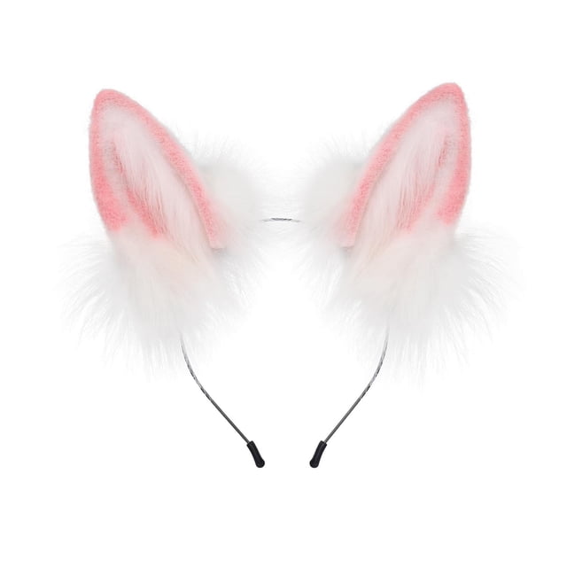 Diadema con orejas de zorro, decoración para fotos, accesorios de cosplay para juegos de rol, Halloween y actuaciones. Blanco Rosa
