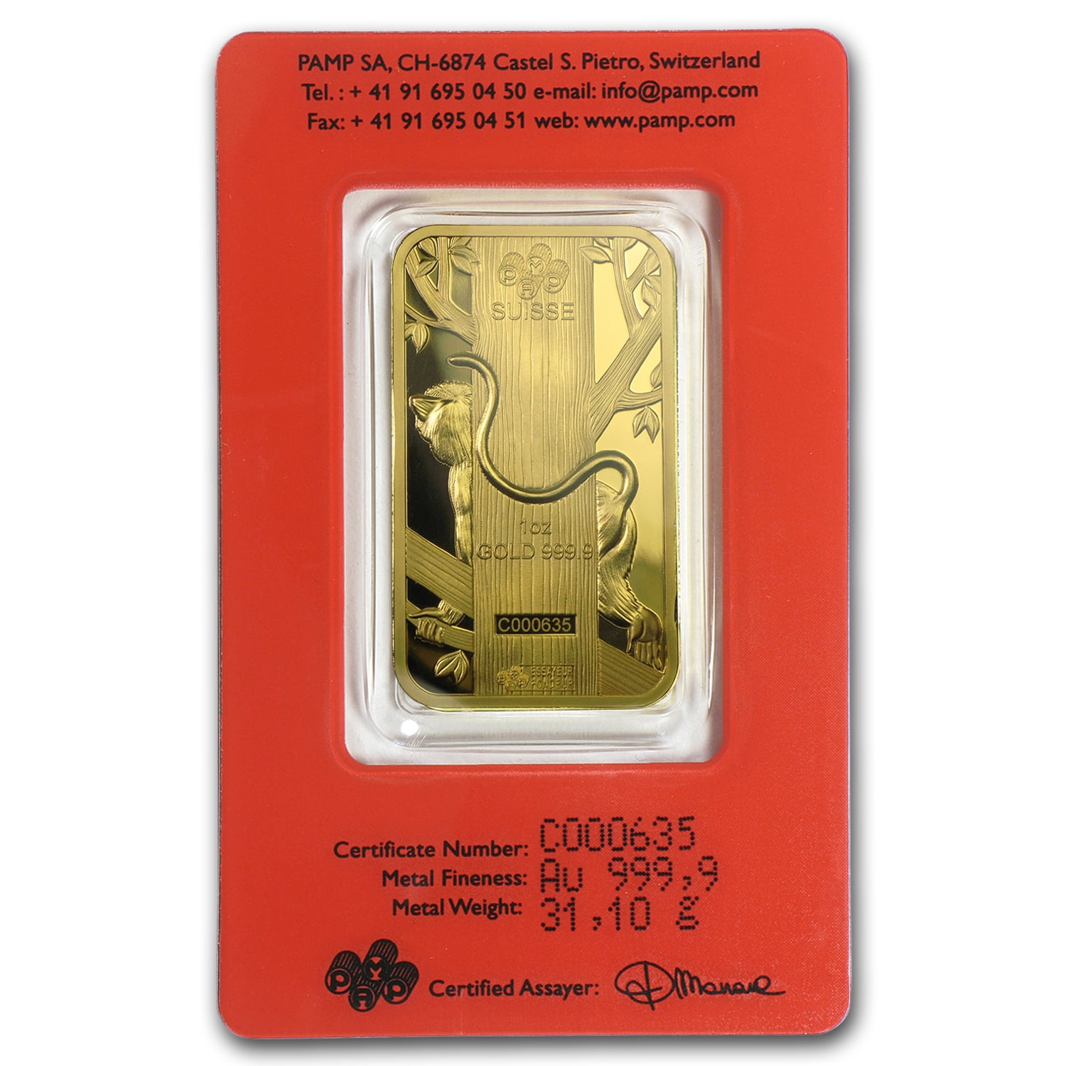 1 oz Gold Bar - Year of the Monkey (In Assay)