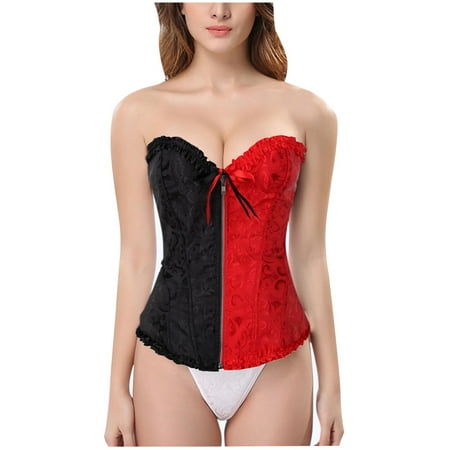 

Bowake Women s Sexy LaceBack Zip Corset Top Bustier G-string Body Shapewear