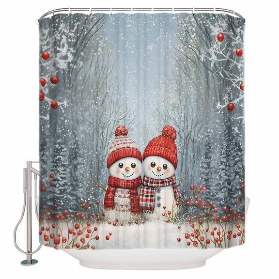Small Stall Shower Curtain 36x78 Inch Narrow Half Size Blue Snowman Christmas Bath Curtains Bathroom Decor Xmas Farmhouse Tree Snowflake Waterproof Fabric Shower Curtain Set with Hooks 36 Inch