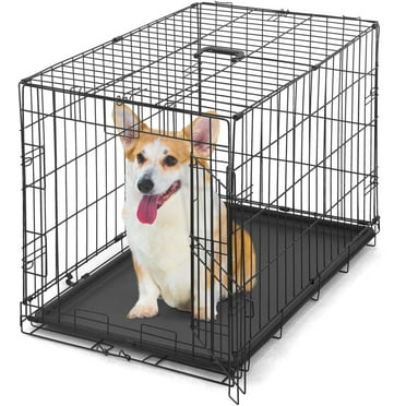 30” Wire Metal Dog Kennel w/Easy-Flick Lock, Foldable Dog Crate w/Divider Panel, Leak-Proof Pan & Protecting Feet, 30 Inch Medium Dog Crate Indoor Wire Dog Cage