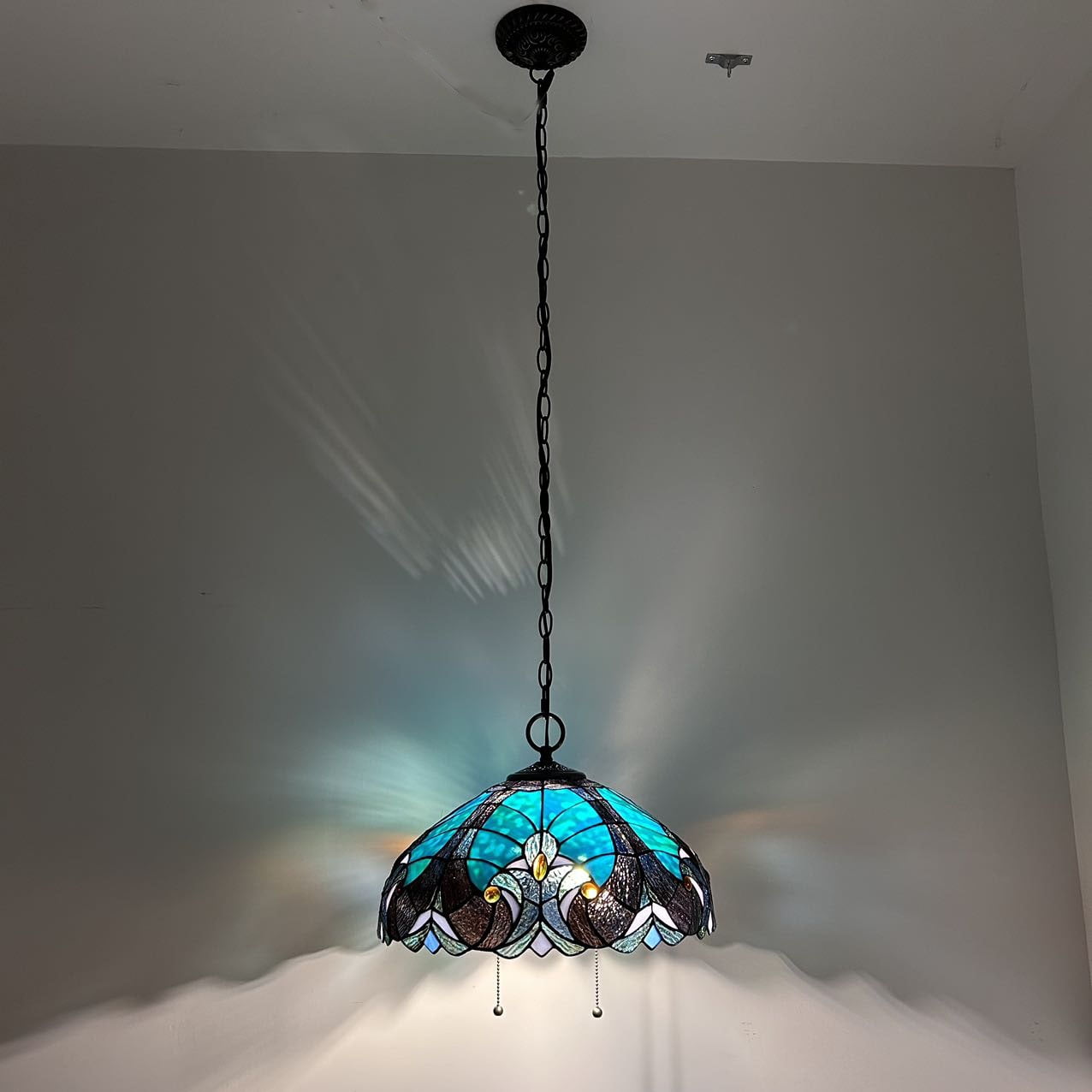 Stained Glass Pendant Lights Fixture Green Brown LED Bulb Included for Dining Room Hotel Restaurant Cafe 16"W*16"D*75"H