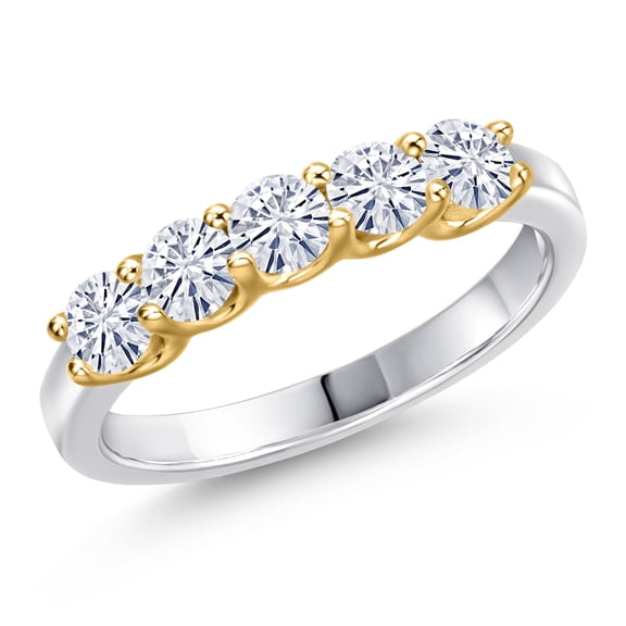 Gem Stone King 10K Two Tone Gold White Moissanite Wedding-Bands Ring for Women | 0.80 Cttw | Round 3.5MM | Gemstone Birthstone | Size 7