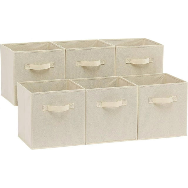 Foldable Fabric Organizer with Handles, 10.5 "x10.5 "x11", Beige - Pack of 6