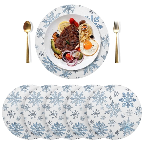 Round Placemats Plate Mats 15 Inch Non-Slip Heat Resistant Washable PVC Set Table Decoration for Kitchen Dining Watercolor Snowflakes