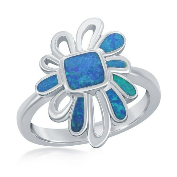 Daily Delight TheJewelryHut Designer Sterling Silver Blue Inlay Opal Designed Ring