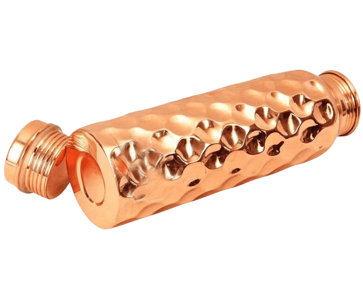 Pure Copper Water Bottle with 2 Matching Copper Glasses | Diamond Cut Design | Leak-Proof Cap | Ayurvedic Healthy Drinking Set | Ideal for Home, Office & Gifting