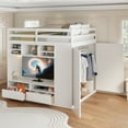 thumbnail image 5 of Harper & Bright Designs Full Size Loft Bed with LED Lights, Solid Wood Loft Beds with Drawers and Shelves, High Loft Bed with TV Cabinet and Wardrobe, White, 5 of 16