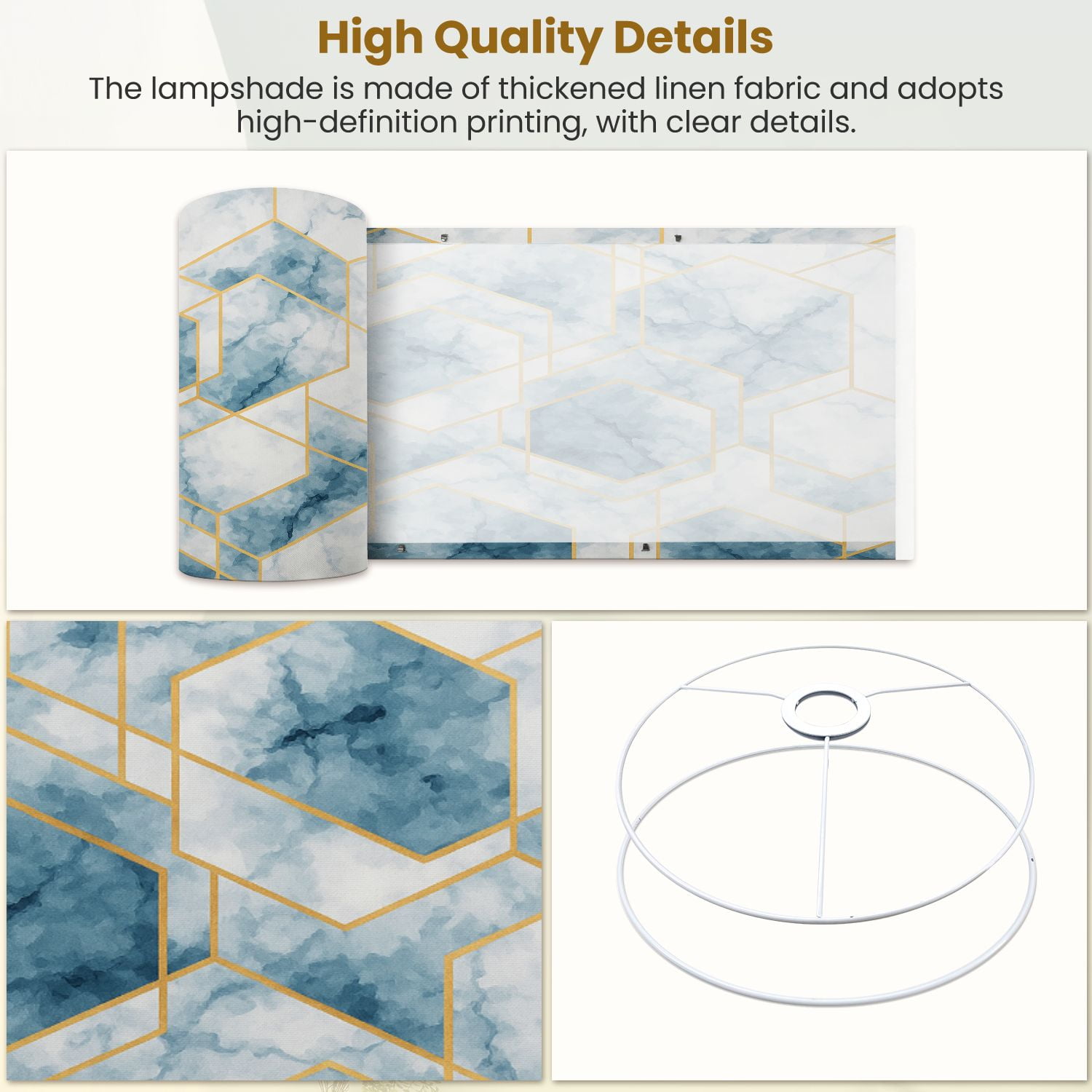 Linen Drum Lampshades seamless geometric art gold glitter lines marble polygons Metallic 13"x13"x10" Light Shade for Table Lamps Floor Lamp Shades Lampshade Replacement Assembly Required