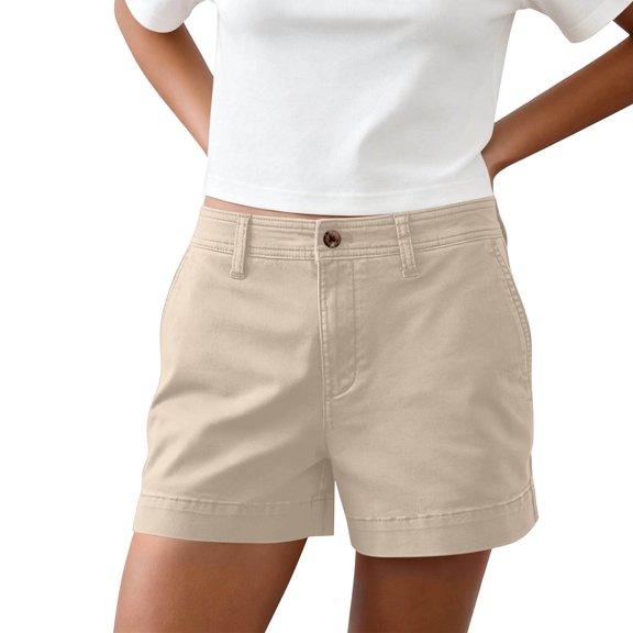 Bosfbaoi Summer Shorts for Women Casual Chino Shorts Solid Color Straight Leg Walking Womens Shorts