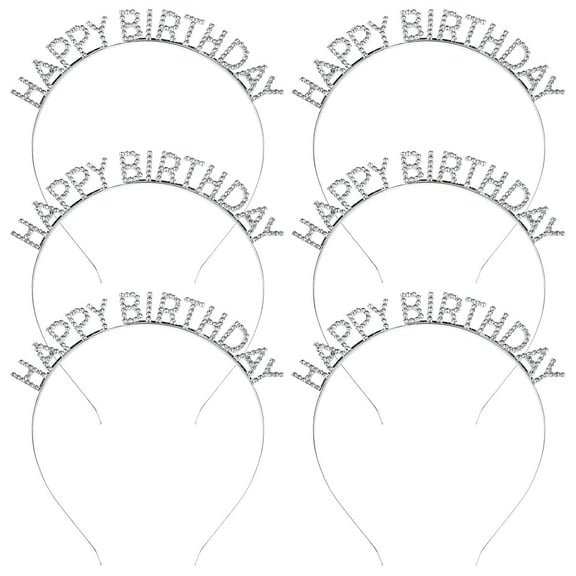 6 Pieces Sparkling Sliver Metal Rhinestone Happy Birthday Headbands Hair Crowns Tiaras Bands Birthday Party Hair Accessories for Toddler Girls Boys Kids Teens Women