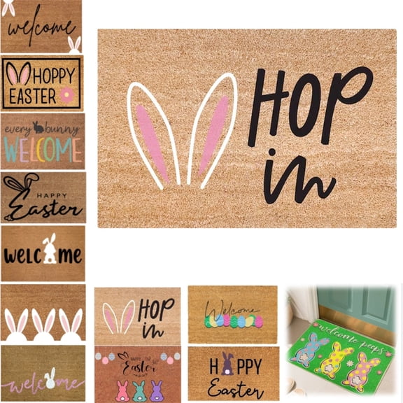 Happy Easter Bunny Door Mat Doormat, Easter Rabbit Welcome Front Door Mat Indoor Outdoor Entrance, Easter Bunny Artificial Coir Doormats Rugs for Porch Entryway Home Decor,15x23 Inch,I