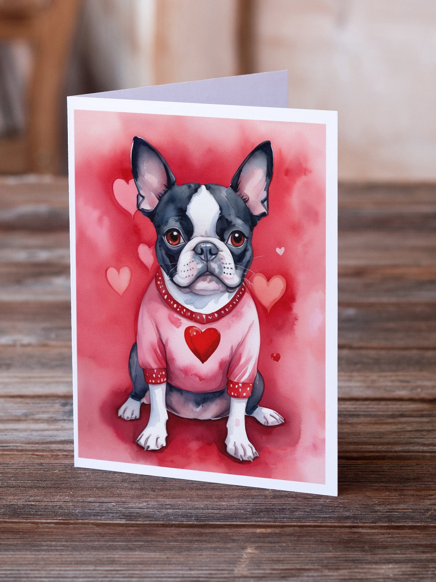 Boston Terrier My Valentine Greeting Cards Pack of 8 7 in x 5 in