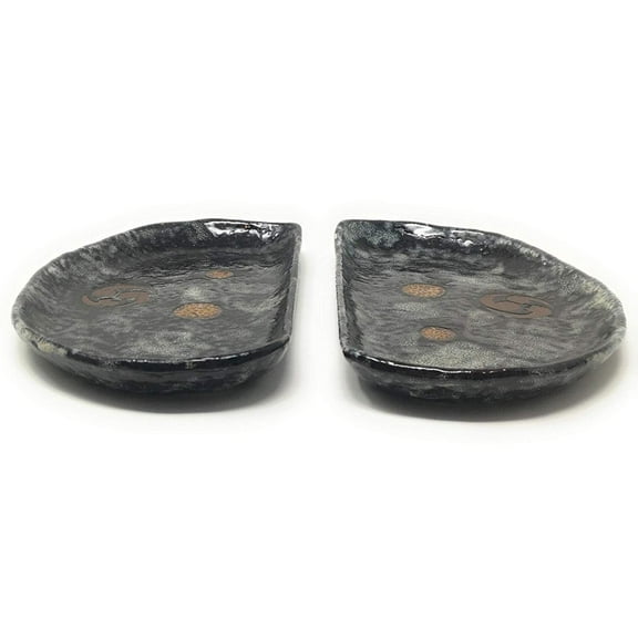 TJ Global Set of 2 Ceramic Semi-Circle Shape Japanese Pottery Sushi Plates 9" x 5.5"