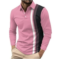 Felirenzacia Big and Tall Men's Breathable Performance Golf Polo, Short Sleeve Soft Knit Active Striped Shirt, Pink,3XL
