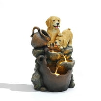 LuxenHome Puppy Friends Farmhouse Resin Outdoor Fountain with Lights